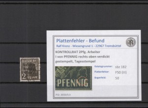 SBZ 1945 PLATTENFEHLER Nr 182 F50 gestempelt (220175)