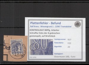 KONTROLLRAT 1946 PLATTENFEHLER Nr 957 F22 gestempelt (221327)