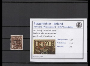 SBZ 1948 PLATTENFEHLER Nr 187 F30 postfrisch (221678)