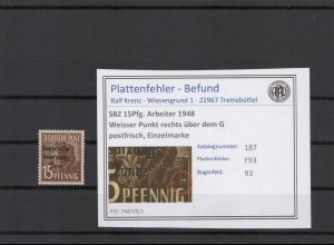 SBZ 1948 PLATTENFEHLER Nr 187 F93 postfrisch (221679)