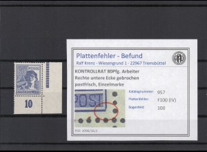 KONTROLLRAT 1947 PLATTENFEHLER Nr 957 IV postfrisch (224021)