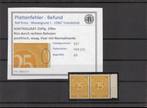 KONTROLLRAT 1947 PLATTENFEHLER Nr 927 III postfrisch (224033)