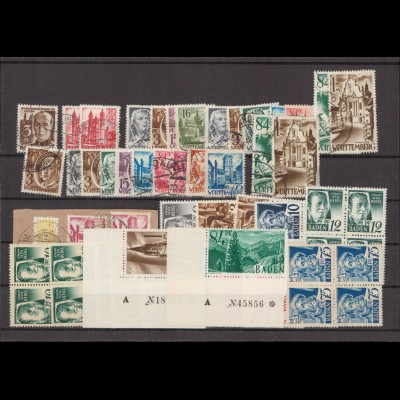FRZ.ZONE 1945/1949 Posten auf 12 Steckkarten gestempelt (224034)