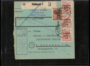 SBZ 1948 Interessante Paketkarte mit Nr 203 gestempelt (226528)