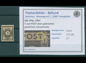 SBZ 1945 PLATTENFEHLER Nr 51atx IX postfrisch (229892)