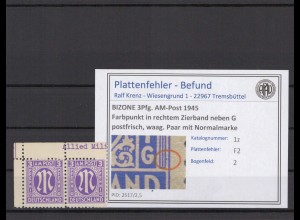 BIZONE 1945 PLATTENFEHLER Nr 1z F2 postfrisch (409730)