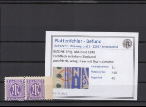 BIZONE 1945 PLATTENFEHLER Nr 1z F40 postfrisch (409731)