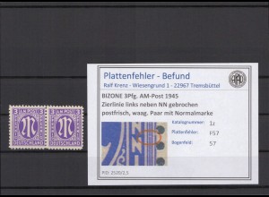 BIZONE 1945 PLATTENFEHLER Nr 1z F57 postfrisch (409733)