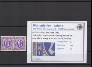 BIZONE 1945 PLATTENFEHLER Nr 1z F66 postfrisch (409735)