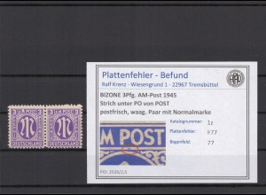 BIZONE 1945 PLATTENFEHLER Nr 1z F77 postfrisch (409738)