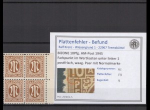 BIZONE 1945 PLATTENFEHLER Nr 6z F9 postfrisch (409742)