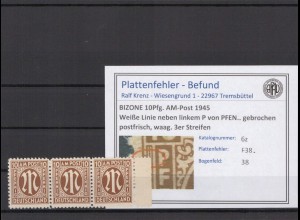 BIZONE 1945 PLATTENFEHLER Nr 6z F38 postfrisch (409744)