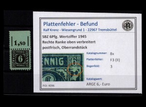 SBZ 1945 PLATTENFEHLER Nr 8x F3 (II) postfrisch (230908)
