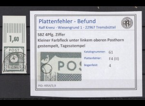 SBZ 1945 PLATTENFEHLER Nr 61 II gestempelt (231309)