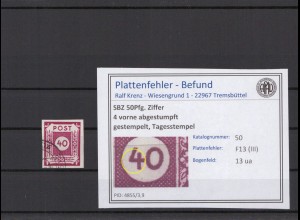 SBZ 1945 PLATTENFEHLER Nr 50 III gestempelt (231316)