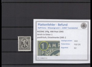 BIZONE 1945 PLATTENFEHLER Nr 16D X postfrisch (231324)