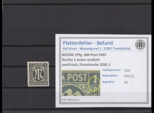 BIZONE 1945 PLATTENFEHLER Nr 16D I postfrisch (231326)