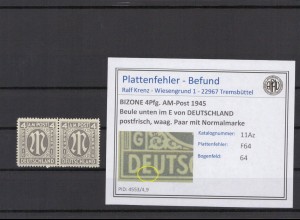 BIZONE 1945 PLATTENFEHLER Nr 11Az F64 postfrisch (231335)