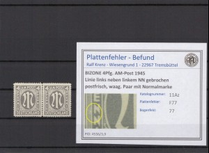 BIZONE 1945 PLATTENFEHLER Nr 11Az F77 postfrisch (231338)