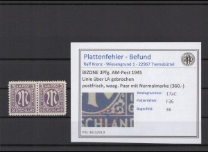 BIZONE 1945 PLATTENFEHLER Nr 17aC F36 postfrisch (231343)