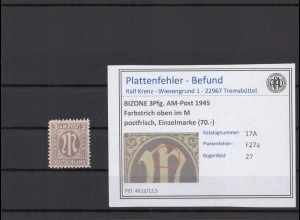 BIZONE 1945 PLATTENFEHLER Nr 17aA F27a postfrisch (231344)
