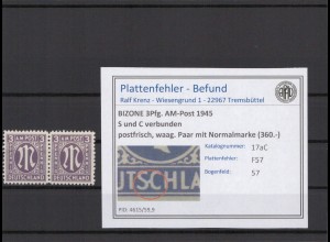 BIZONE 1945 PLATTENFEHLER Nr 17aC F57 postfrisch (231346)