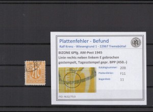 BIZONE 1945 PLATTENFEHLER Nr 20B F11 gestempelt (231347)