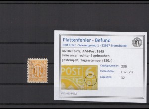 BIZONE 1945 PLATTENFEHLER Nr 20B VI gestempelt (231348)