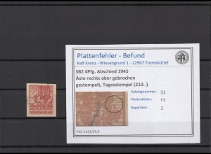 SBZ 1946 PLATTENFEHLER Nr 31 F3 gestempelt (231358)