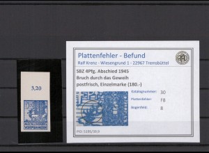 SBZ 1946 PLATTENFEHLER Nr 30 F8 postfrisch (231360)