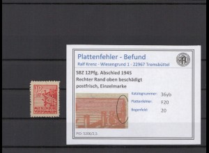 SBZ 1946 PLATTENFEHLER Nr 36yb F20 postfrisch (231363)