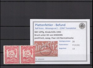 SBZ 1945 PLATTENFEHLER Nr 28 III ungebraucht (231375)