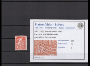 SBZ 1945 PLATTENFEHLER Nr 25b F6 postfrisch (231378)
