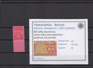 SBZ 1945 PLATTENFEHLER Nr 19 II/X postfrisch (231390)