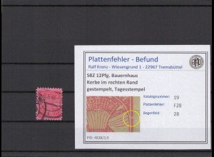 SBZ 1945 PLATTENFEHLER Nr 19 F28 gestempelt (231397)