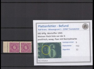 SBZ 1945 PLATTENFEHLER Nr 9 F32 postfrisch (231404)