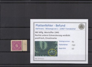 SBZ 1945 PLATTENFEHLER Nr 9b F60 postfrisch (231411)