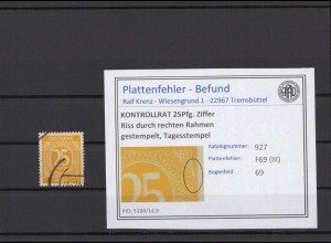 KONTROLLRAT 1945 PLATTENFEHLER Nr 927 III gestempelt (231416)