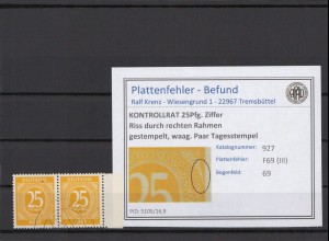 KONTROLLRAT 1945 PLATTENFEHLER Nr 927 III gestempelt (231418)