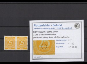 KONTROLLRAT 1945 PLATTENFEHLER Nr 927 I postfrisch (231425)
