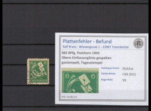 SBZ 1945 PLATTENFEHLER Nr 95AXat XIII gestempelt (231436)