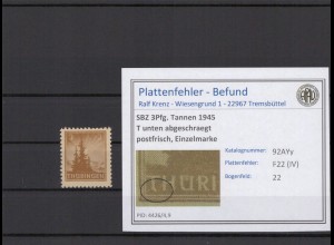 SBZ 1945 PLATTENFEHLER Nr 92AYy IV postfrisch (231471)