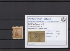 SBZ 1945 PLATTENFEHLER Nr 92AYy II postfrisch (231472)