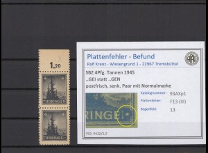 SBZ 1945 PLATTENFEHLER Nr 93AXp1 III postfrisch (231476)