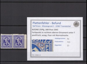 BIZONE 1945 PLATTENFEHLER Nr 9x F21 postfrisch (231551)