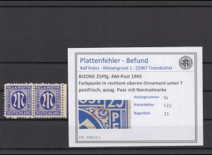 BIZONE 1945 PLATTENFEHLER Nr 9z F21 postfrisch (231552)