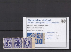 BIZONE 1945 PLATTENFEHLER Nr 9z F28a postfrisch (231555)