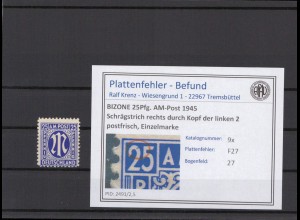 BIZONE 1945 PLATTENFEHLER Nr 9x F27 postfrisch (231558)