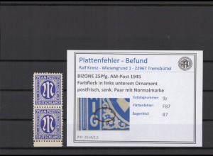 BIZONE 1945 PLATTENFEHLER Nr 9z F87 postfrisch (231565)