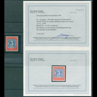 BUND 1949 PLATTENFEHLER Nr 114 IV postfrisch (921325)